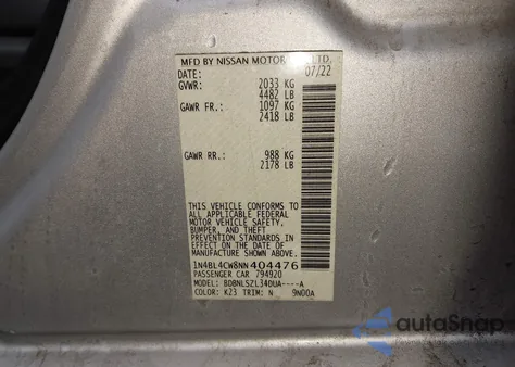 2022 Nissan Altima Sr Intelligent Awd from USA, damaged, VIN 1N4BL4CW8NN404476